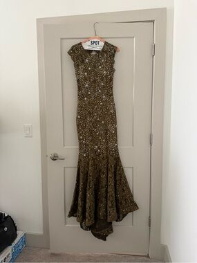 Jovani Olive Green Sequin Fitted Mermaid Gown